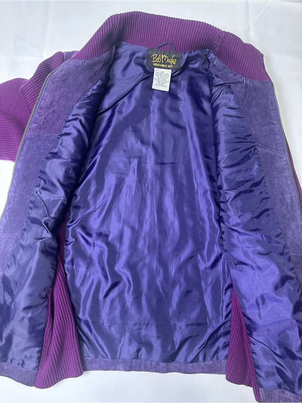 Bob Mackie Wearable Art Purple Suede & Knit Zip Jacket with Pink Embroidery - Picture 7 of 8